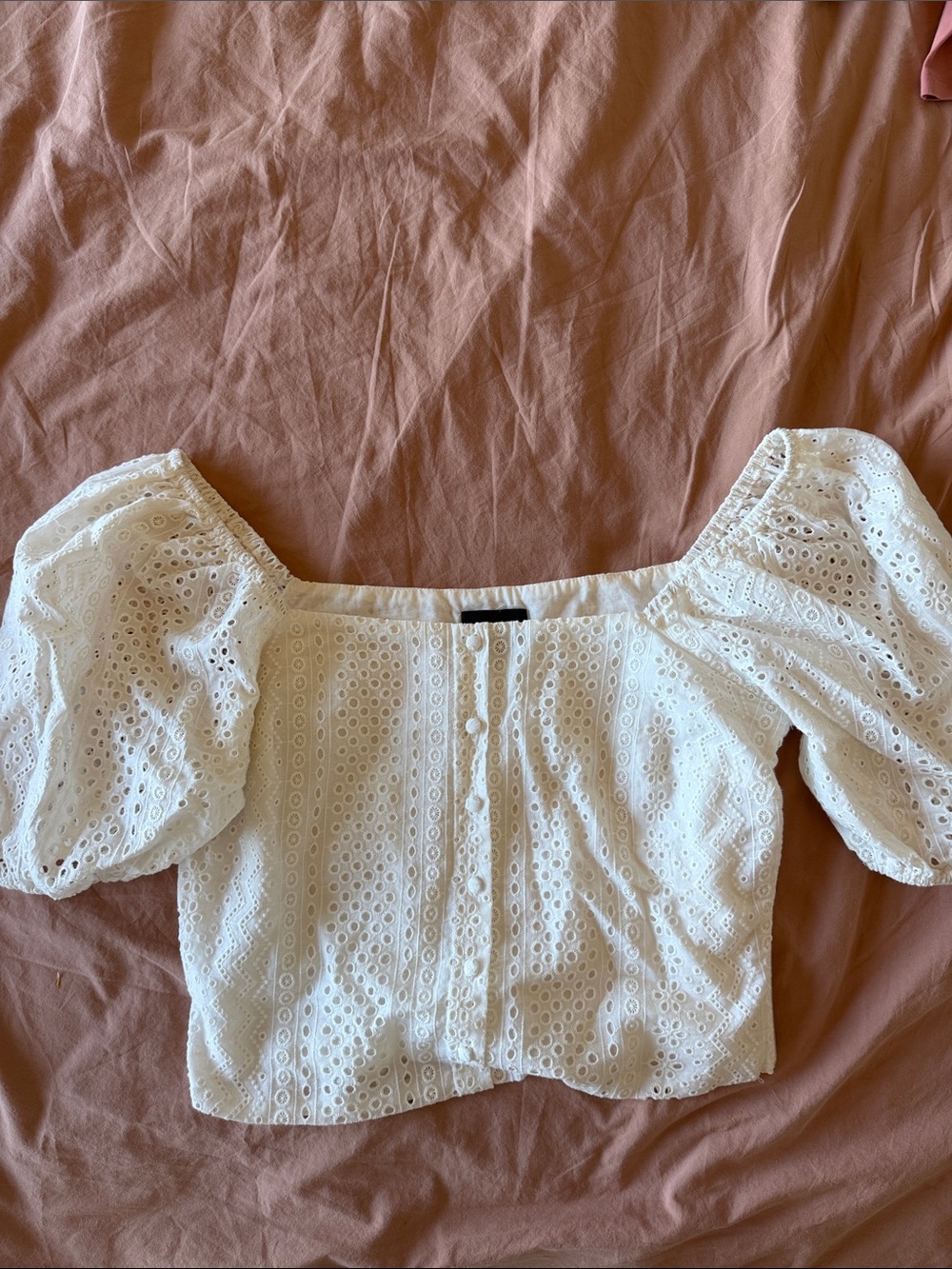 Lucy Paris White Eyelet Puff-Sleeve Square Neck Blouse